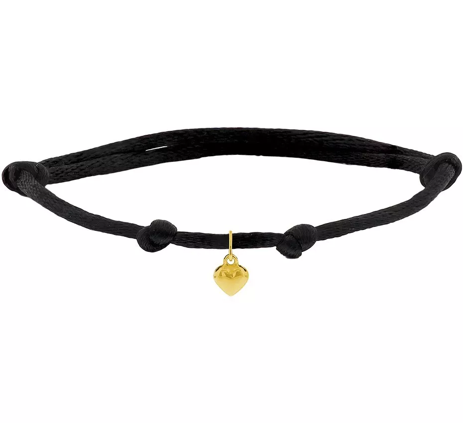 Armband Hartje satijn-geelgoud zwart 11-19 cm