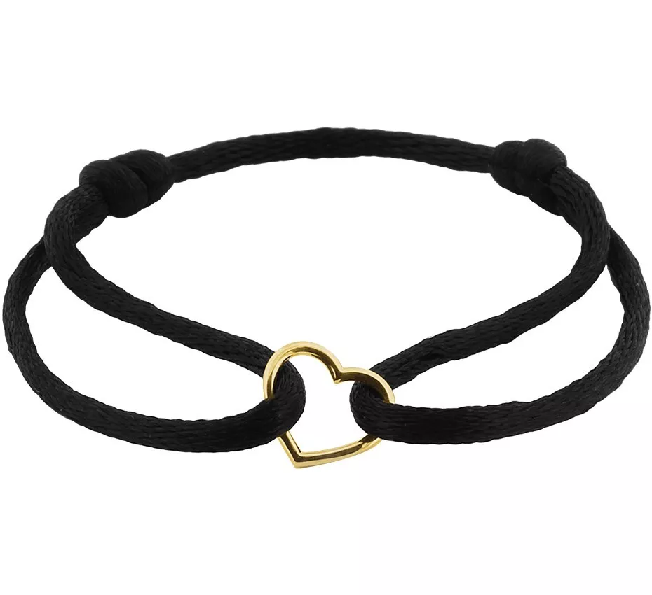 Armband Open Hartje satijn-geelgoud zwart 11-19 cm