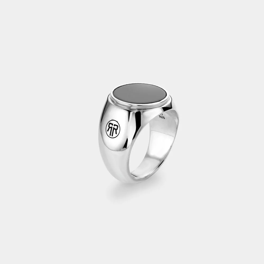 Rebel and Rose RR-RG028-S Ring Zilver Round Onyx Lowneck 69 (22) - 15 gr.