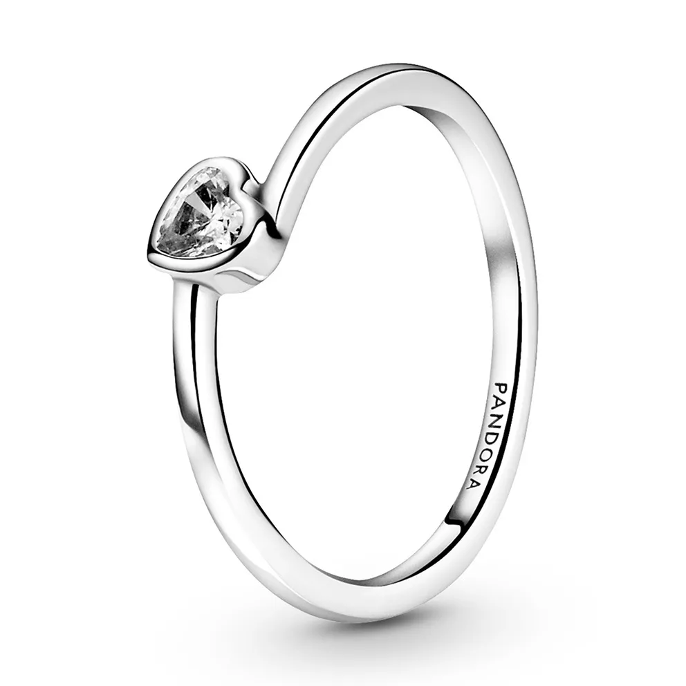 Pandora People 199267C02 Ring Clear Tilted Heart Solitaire zilver