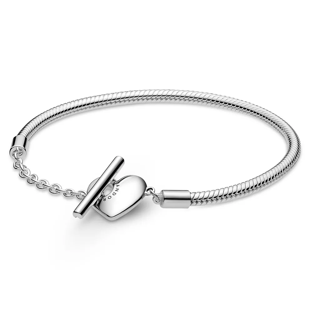 Pandora Moments 599285C00-16 Armband Heart T-Bar Snake Chain 
