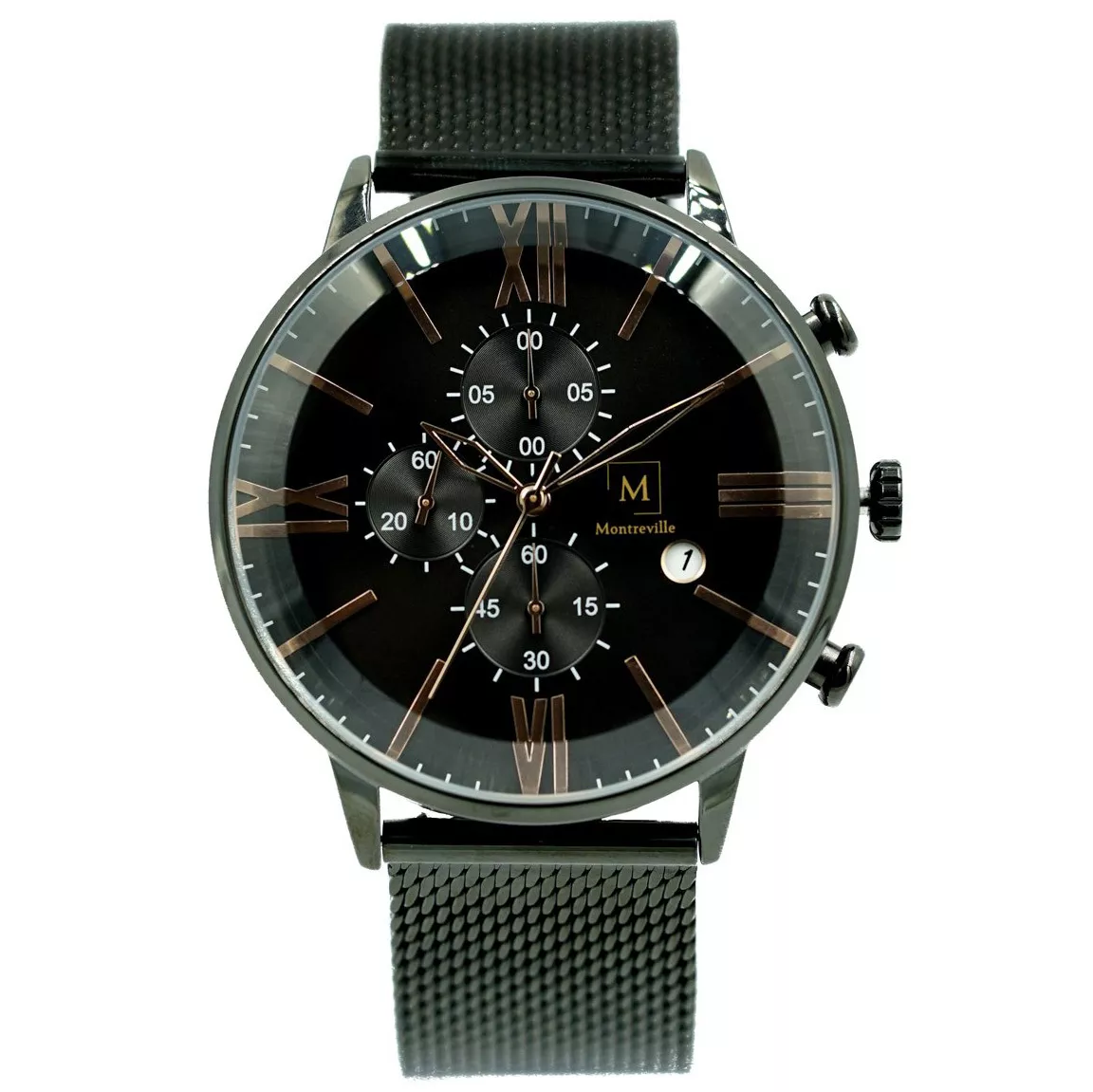 Montreville MON-8 Horloge Baku staal zwart-rosekleurig 45 mm