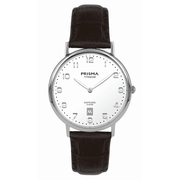 Prisma P.1006 Horloge Signature titanium-leder zilverkleurig-zwart 36 mm