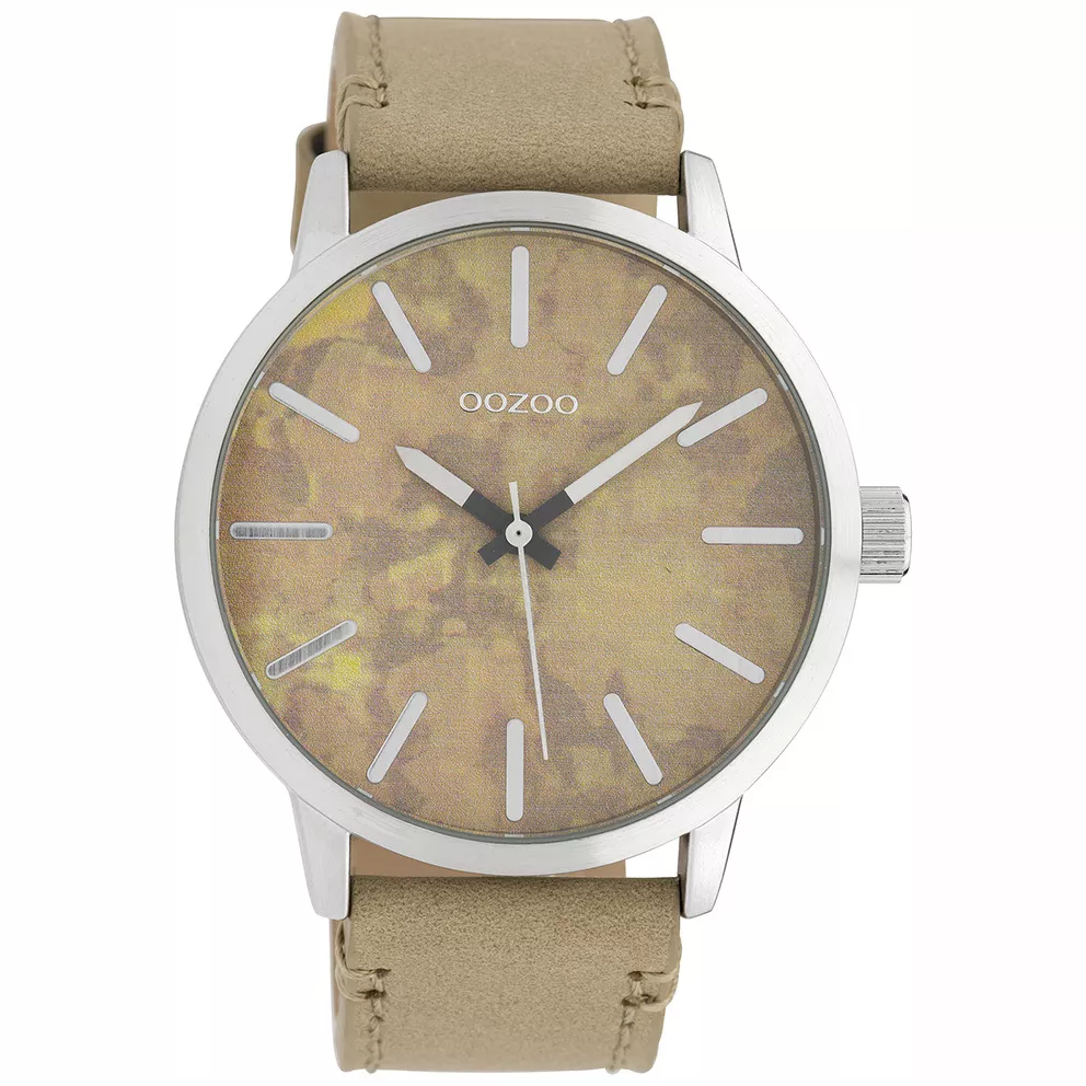 OOZOO C10000 Horloge Timepieces staal-leder zilver- en zandkleurig 45 mm