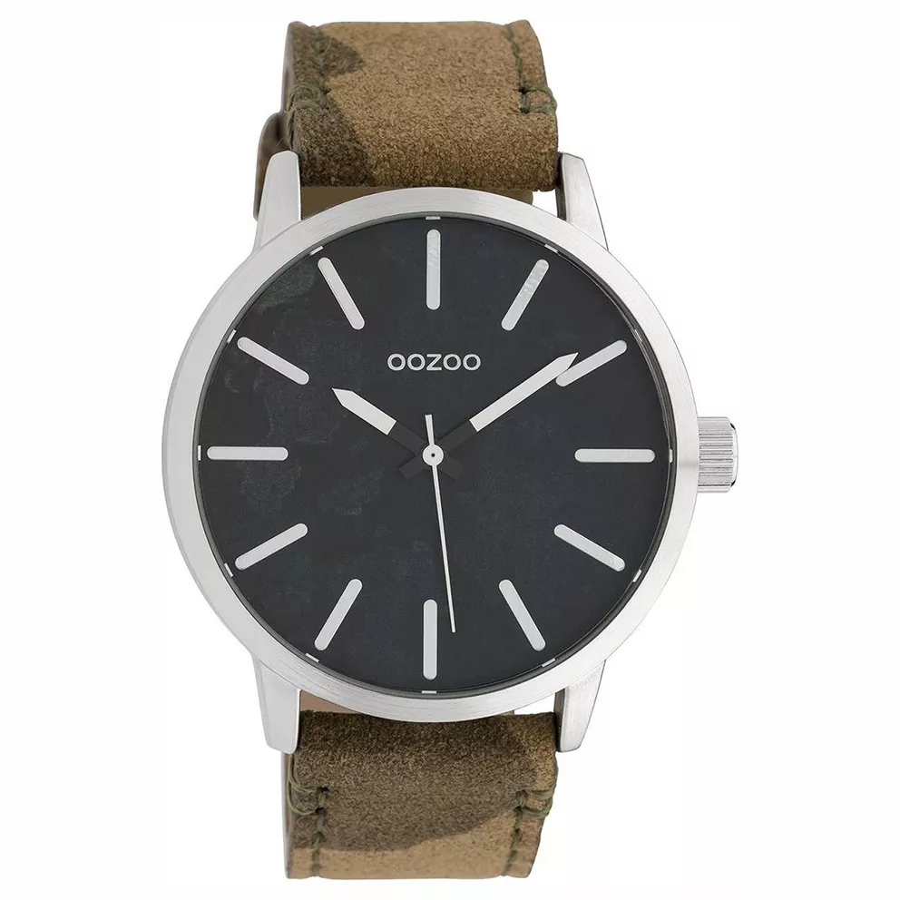 OOZOO C10001 Horloge Timepieces staal-leder camouflage-zwart 45 mm