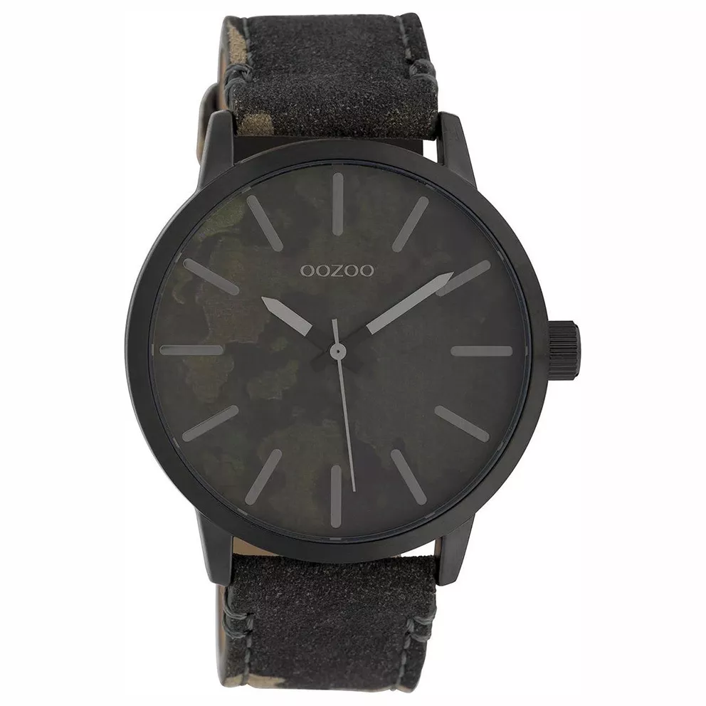 OOZOO C10004 Horloge Timepieces staal-leder dark camouflage-zwart 45 mm