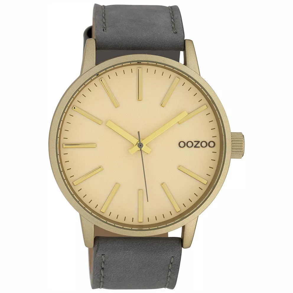 OOZOO C10013 Horloge Timepieces staal-leder goudkleurig-grijs 45 mm
