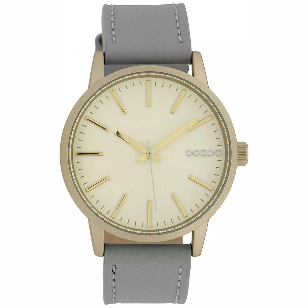 OOZOO C10016 Horloge Timepieces staal-leder goudkleurig-grijs 40 mm