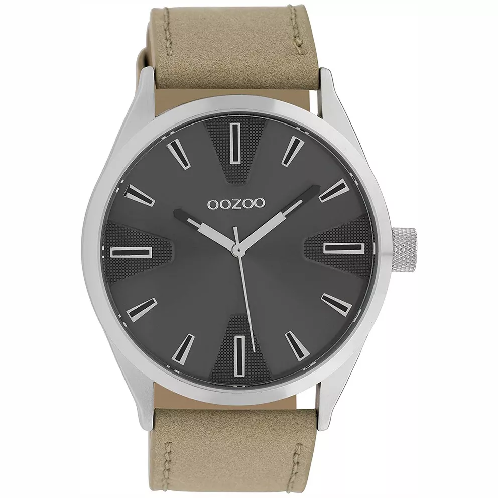 OOZOO C10022 Horloge Timepieces staal-leder bruin-grijs 46 mm