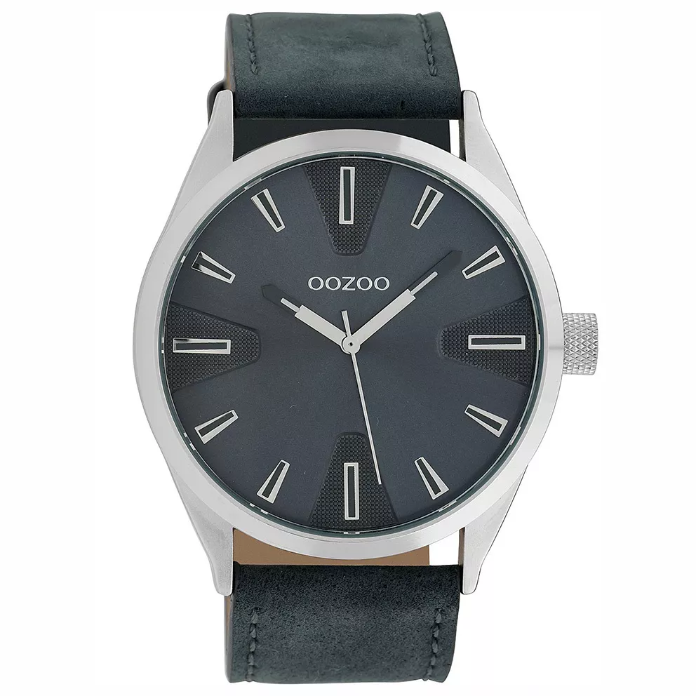OOZOO C10023 Horloge Timepieces staal-leder donkerblauw 46 mm