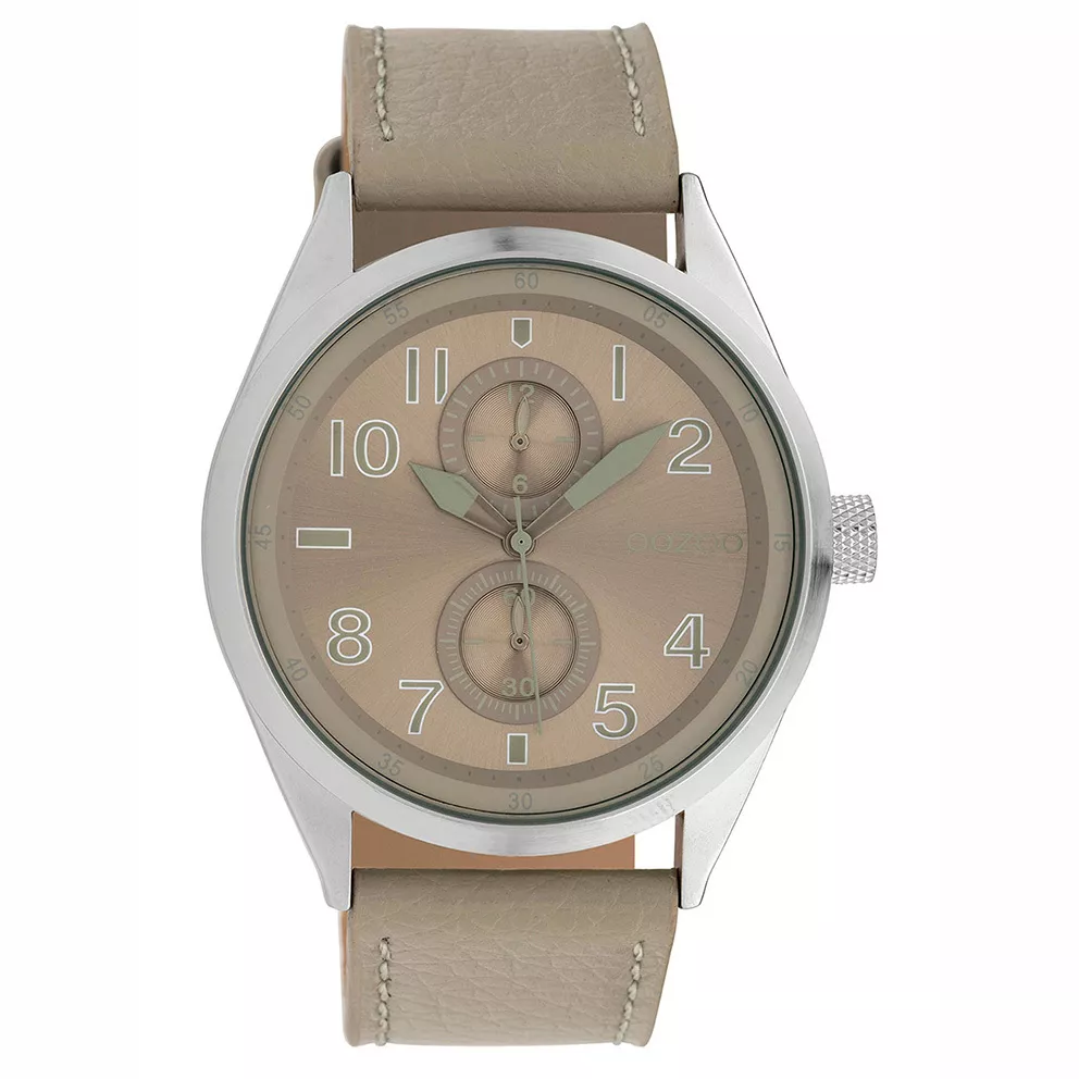 OOZOO C10026 Horloge Timepieces staal-leder lichtgrijs 42 mm