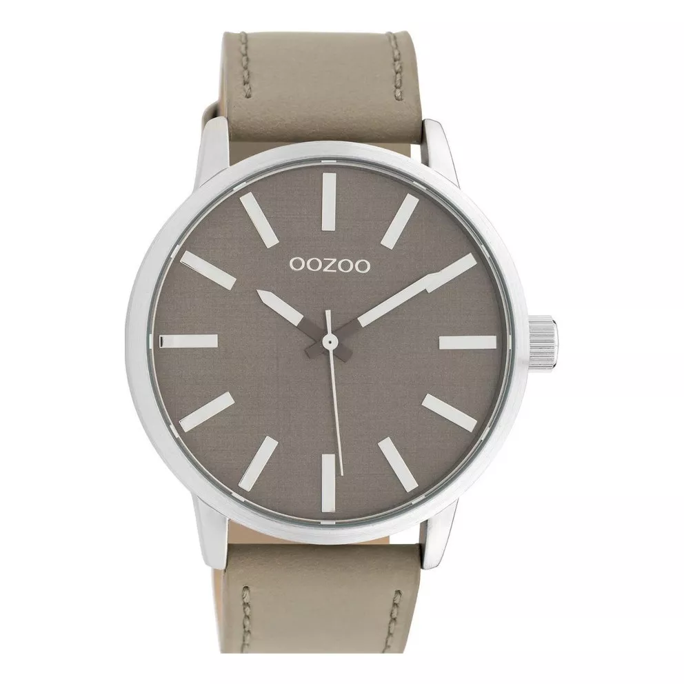 OOZOO C10032 Horloge Timepieces staal-leder zilverkleurig-taupe 45 mm