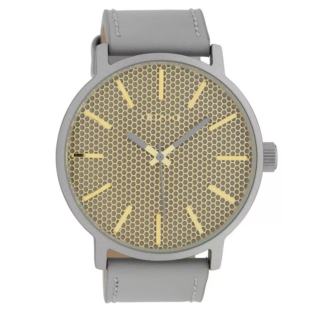 OOZOO C10036 Horloge Timepieces aluminium-leder goudkleurig-steengrijs 48 mm