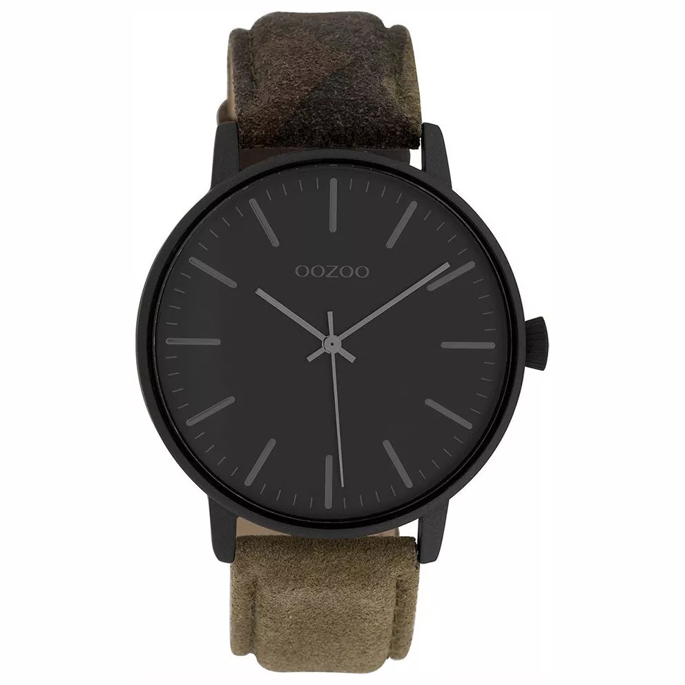 OOZOO C10043 Horloge Timepieces staal-leder darkarmy-zwart 42 mm