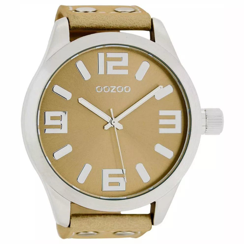 OOZOO C1005 Horloge Timepieces staal-leder beige 51 mm