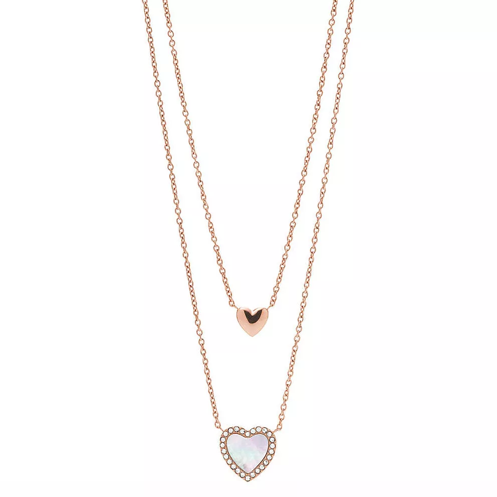 Fossil JF03459791 Ketting Vintage Glitz Hearts staal-parelmoer rosekleurig-wit
