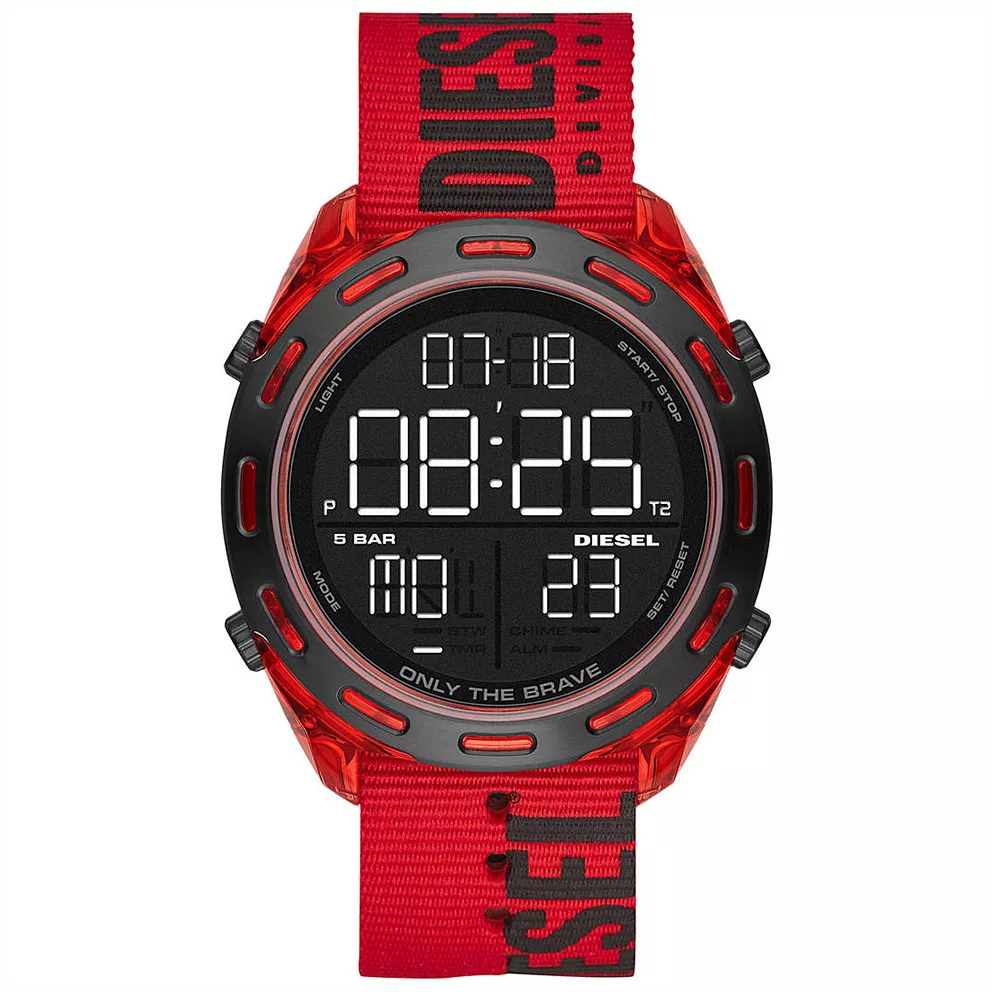 Diesel DZ1916 Horloge Crusher siliconen-nylon rood-zwart 46 mm
