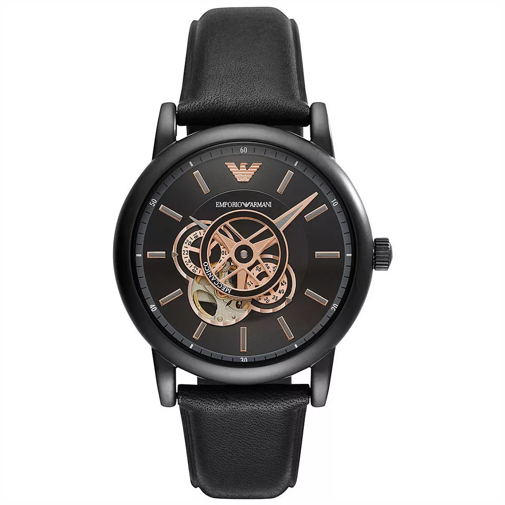 Emporio Armani AR60012 Horloge Luigo Automatic staal-leder zwart 43 mm