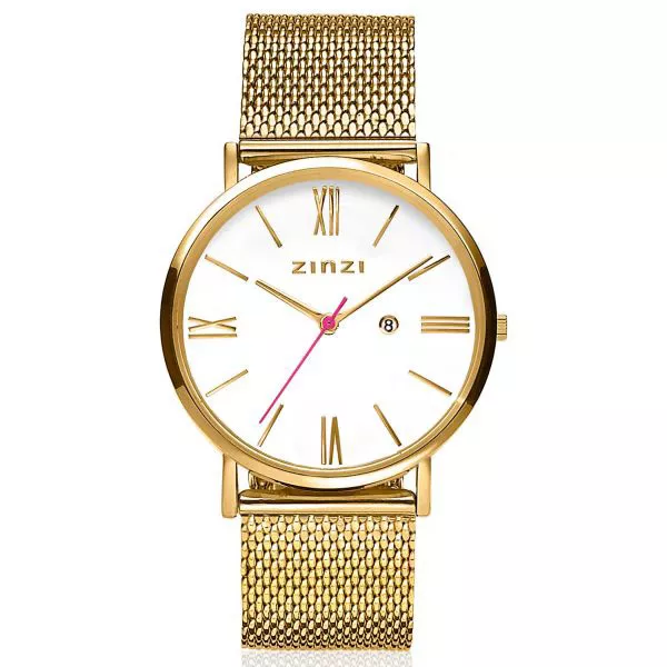 Zinzi ZIW507M Horloge Roman staal goudkleurig-wit 34 mm  + gratis armband