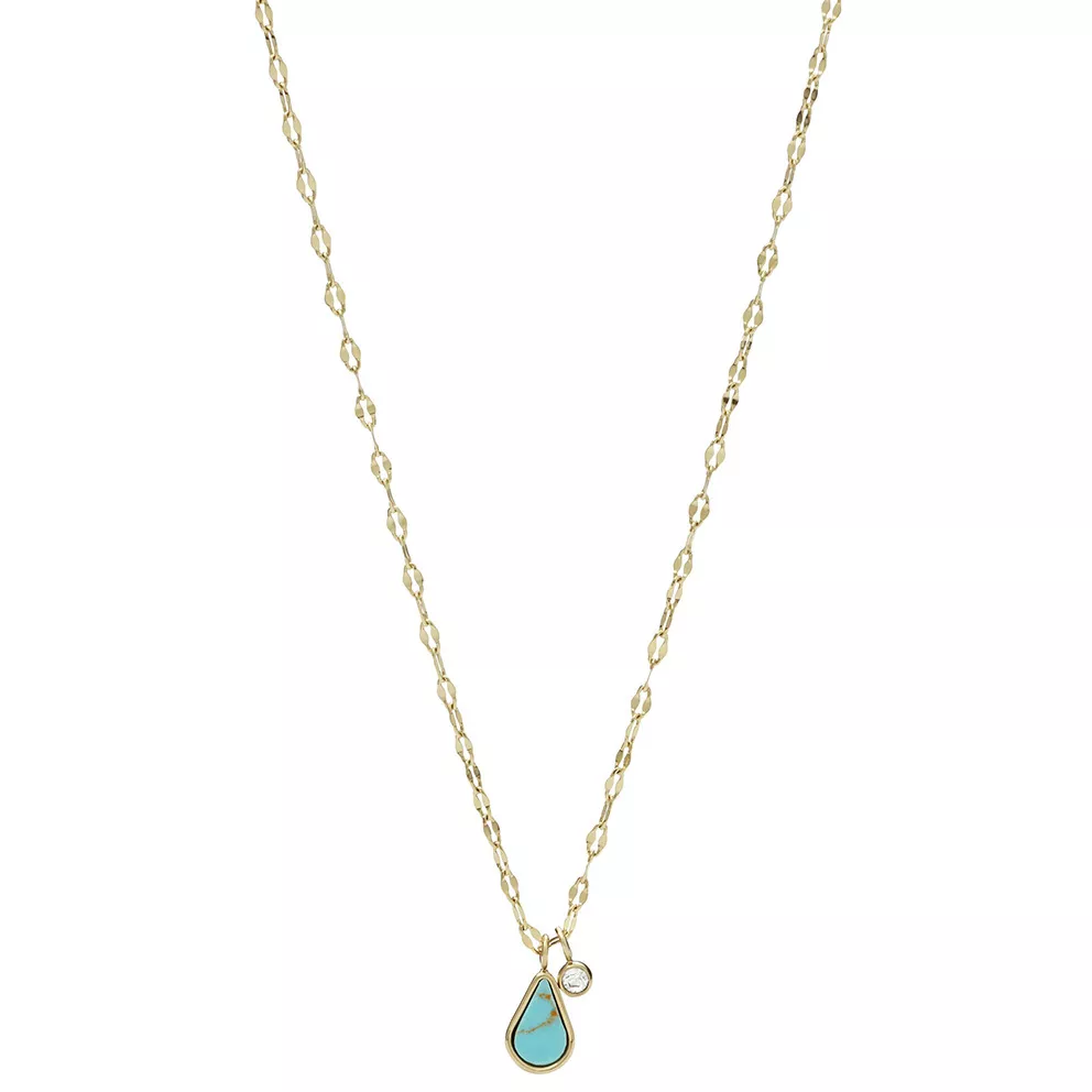Fossil JF03734710 Ketting Fashion staal goudkleurig-turquoise 55-60 cm