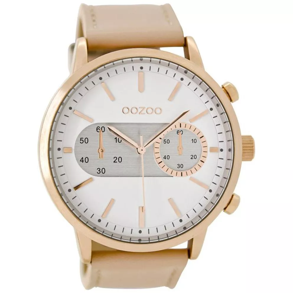 OOZOO C9056 Horloge Timepieces staal/leder poederroze-wit 50 mm 