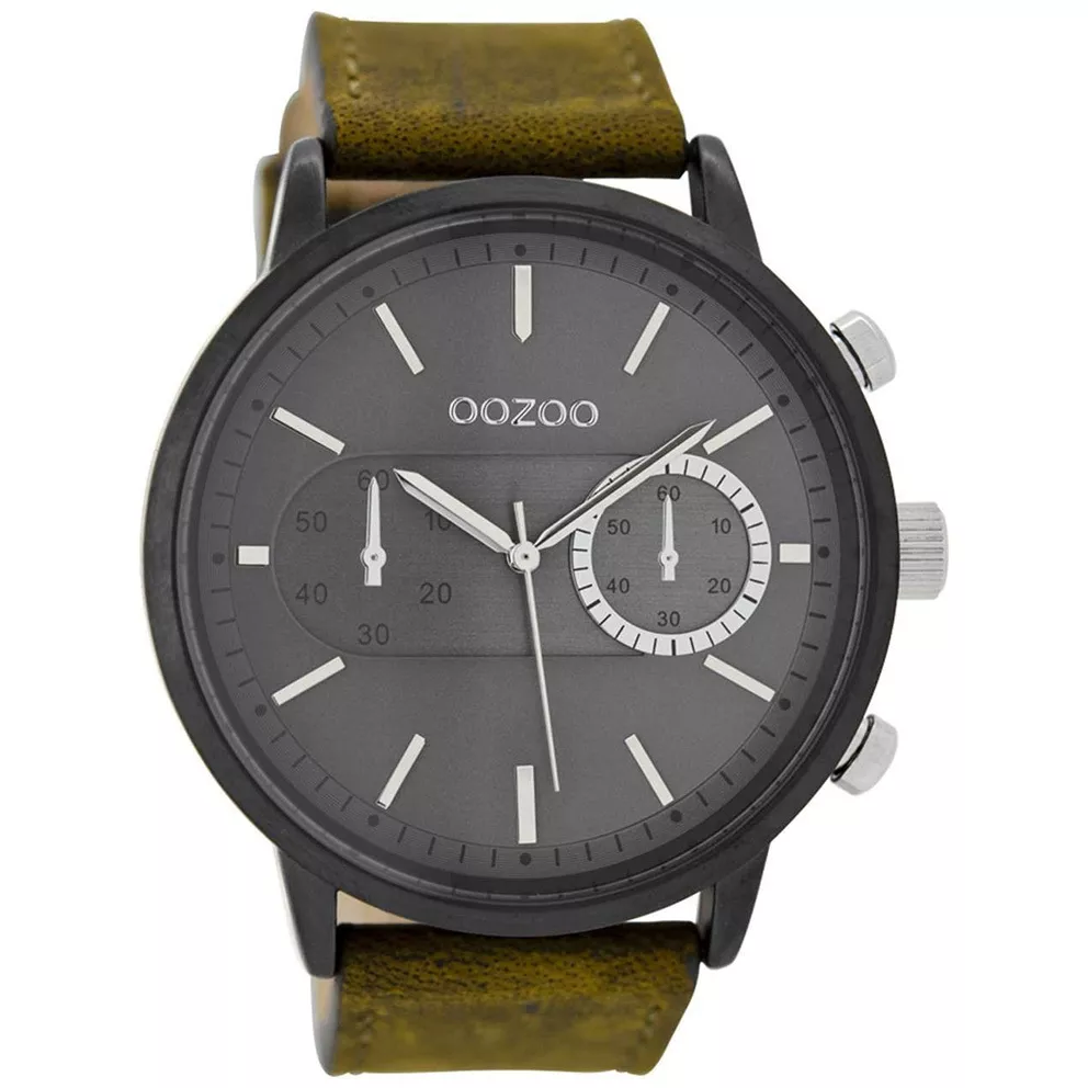 OOZOO C9057 Horloge Timepieces staal/leder bruin-donkergrijs 50 mm 