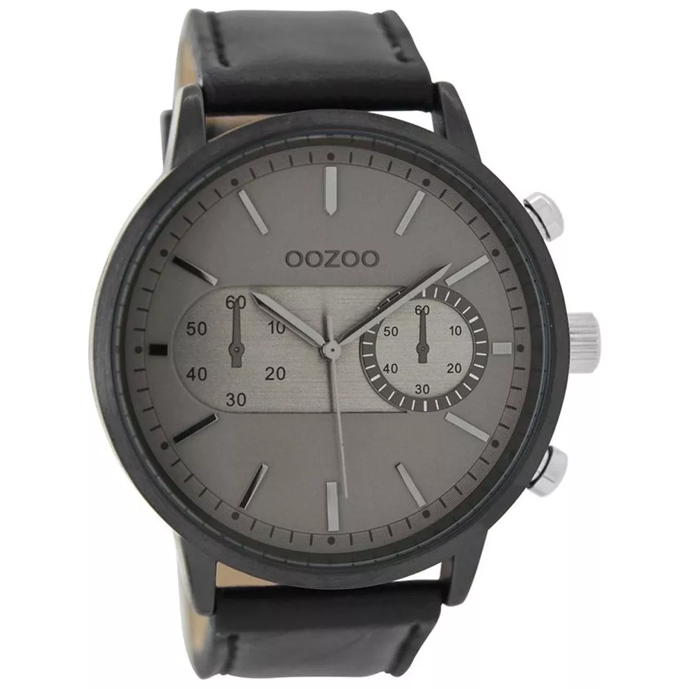OOZOO C9058 Horloge Timepieces staal/leder zwart-grijs 50 mm 