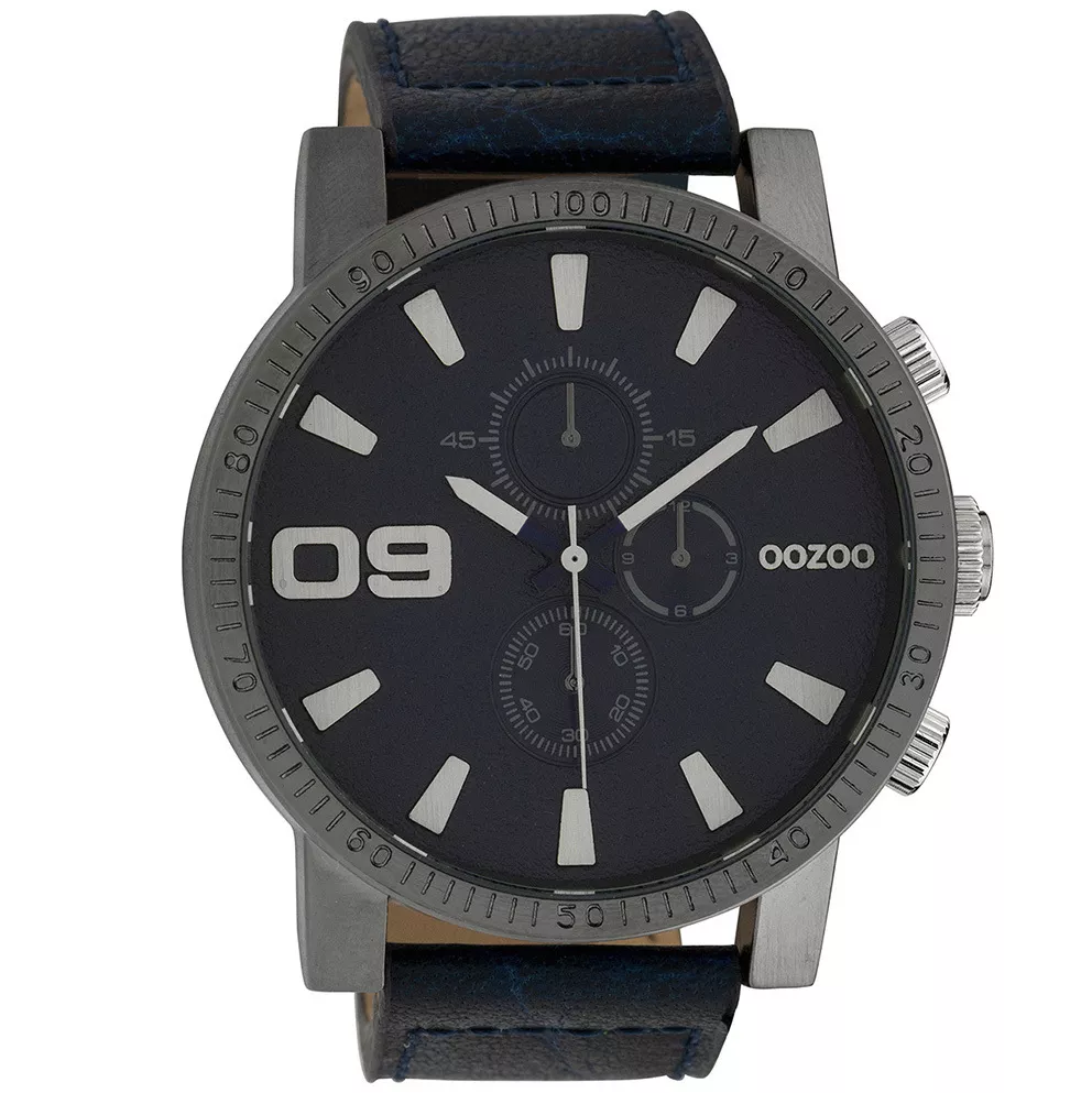 OOZOO C10065 Horloge Timepieces staal/leder staal jeansblauw 50 mm