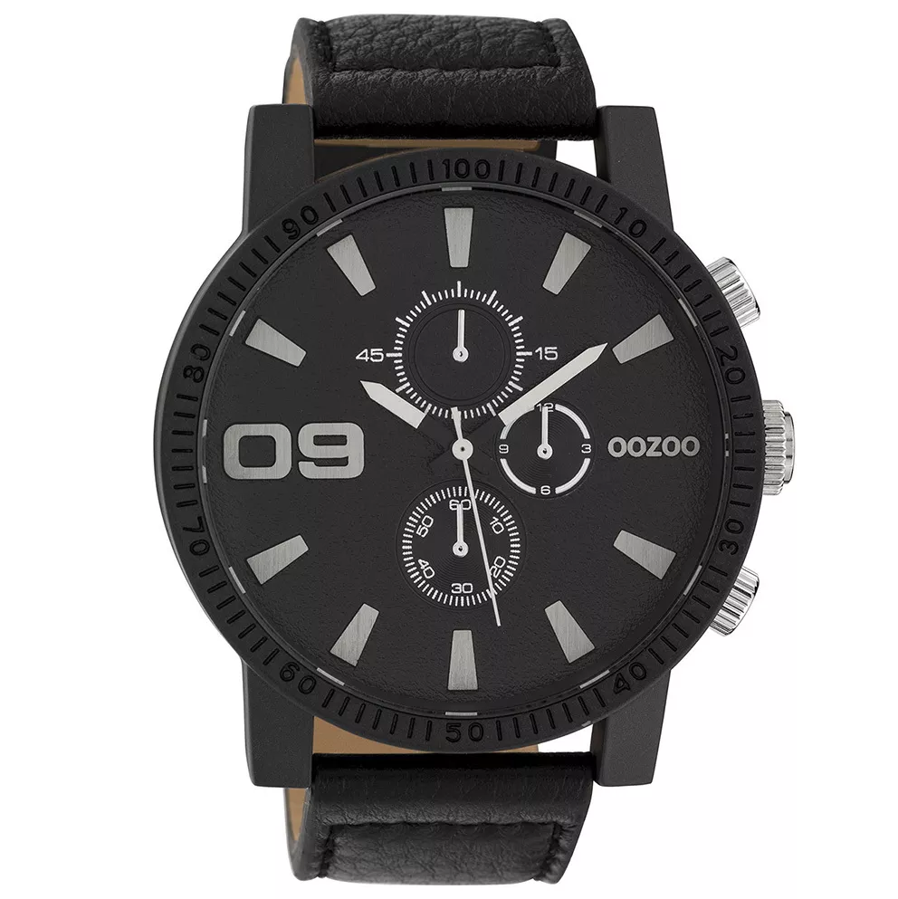 OOZOO C10067 Horloge Timepieces staal-leder zwart 50 mm