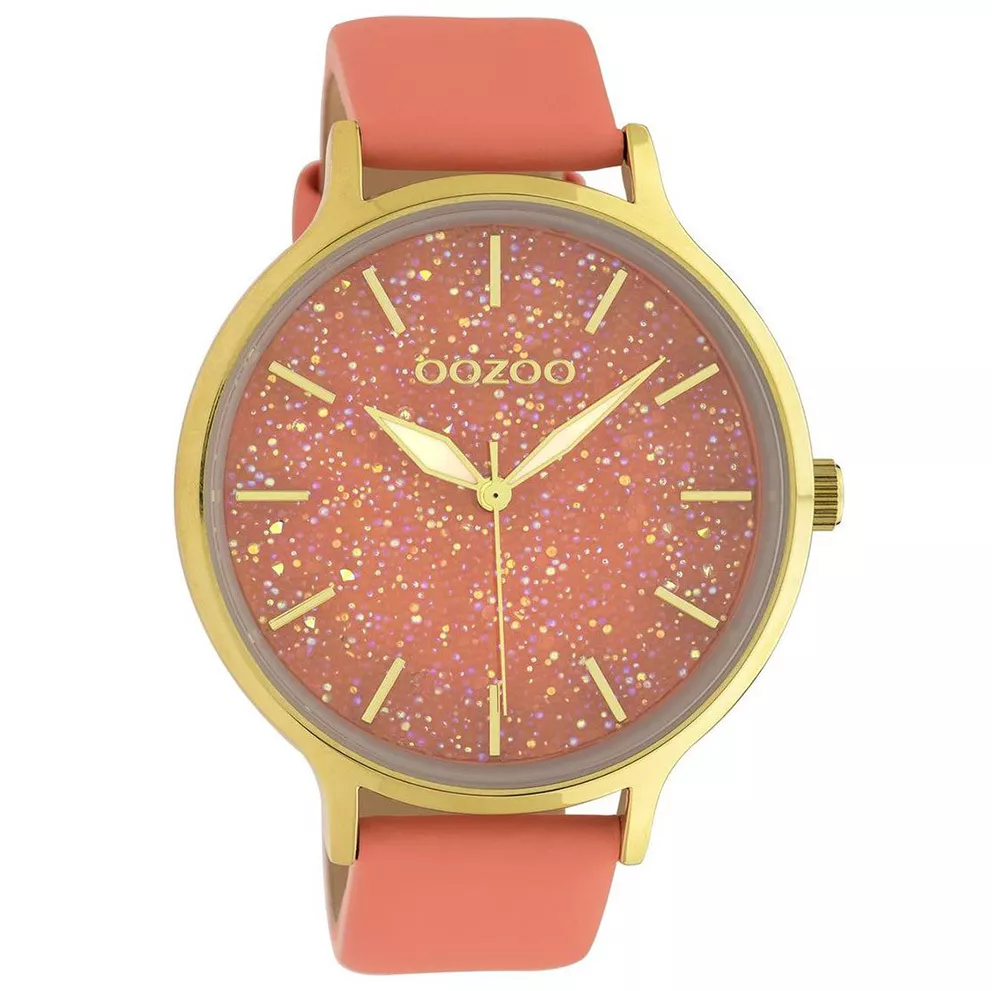 OOZOO C10660 Horloge Timepieces staal-leder dessert flower-goudkleurig 48 mm