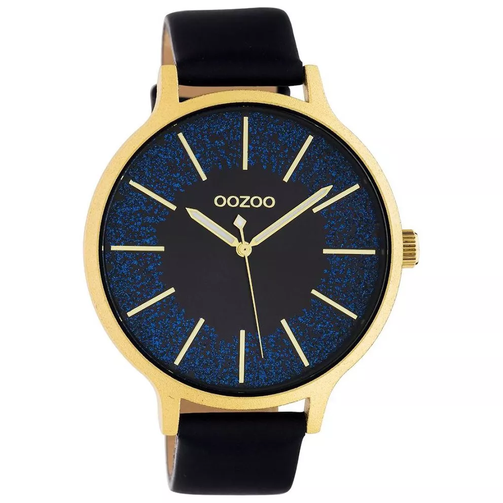 OOZOO C10568 Horloge Timepieces staal-leder donkerblauw-goudkleurig 44 mm