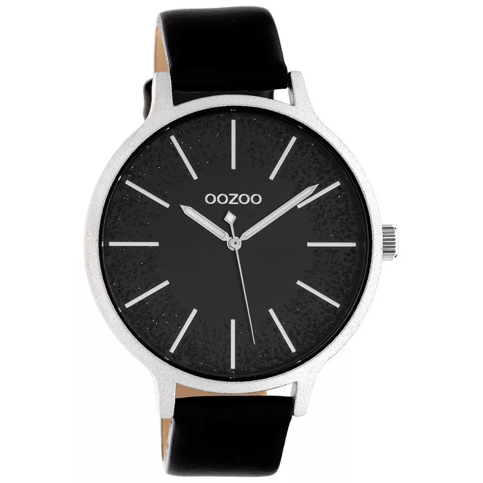 OOZOO C10569 Horloge Timepieces staal-leder zwart-zilverkleurig 44 mm