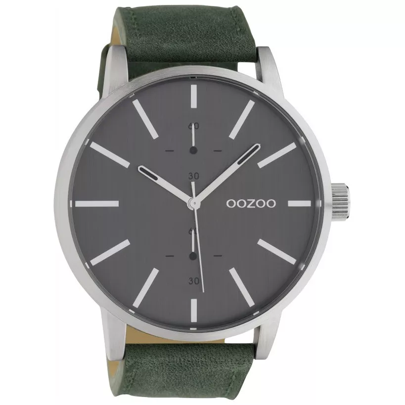 OOZOO C10500 Horloge Timepieces staal-leder groen-grijs 50 mm