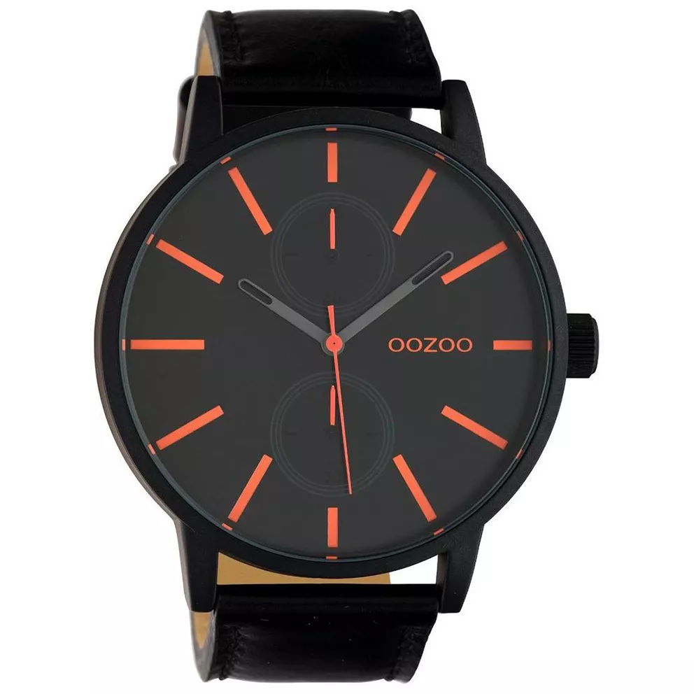 OOZOO C10504 Horloge Timepieces staal-leder zwart-oranje 50 mm