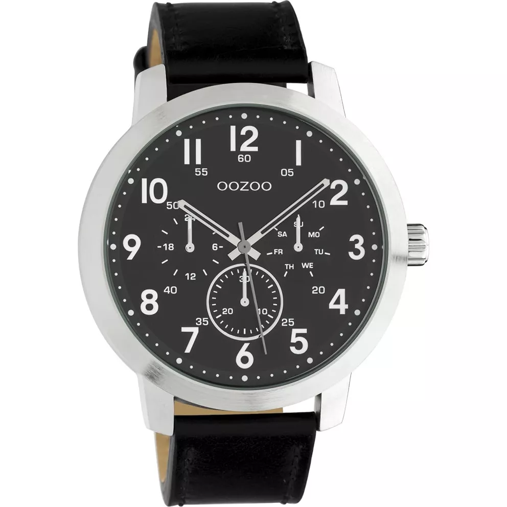OOZOO C10506 Horloge Timepieces staal-leder zilverkleurig-zwart 45 mm