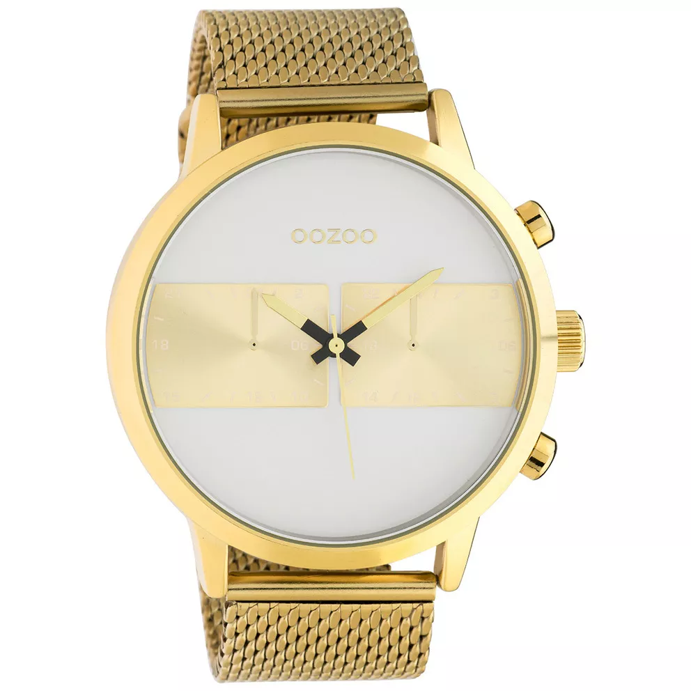 OOZOO C10510 Horloge Timepieces Mesh staal goudkleurig-wit 50 mm