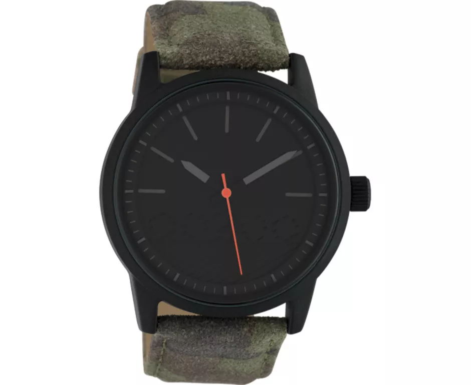 OOZOO C10307 Horloge Timepieces staal-leder camouflage-zwart 45 mm