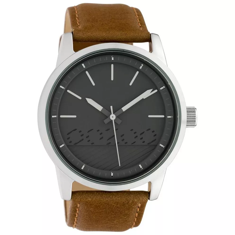 OOZOO C10305 Horloge Timepieces staal-leder bruin-grijs 45 mm