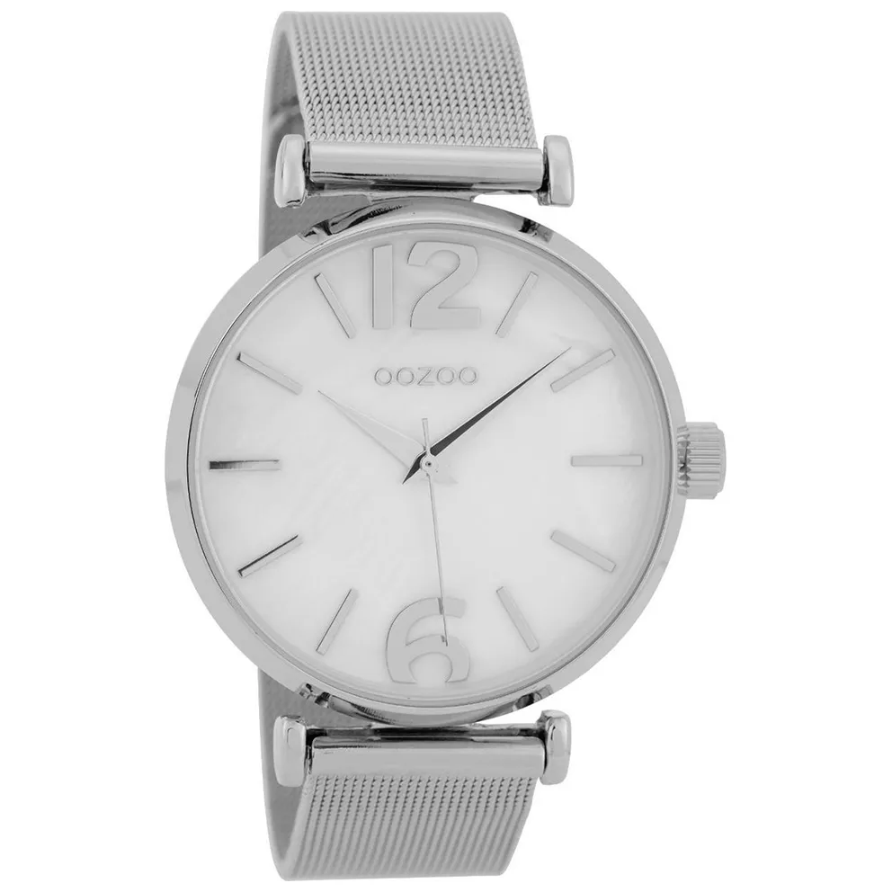 OOZOO C9567 Horloge Timepieces Mesh staal zilverkleurig-parelmoerzwart 40 mm