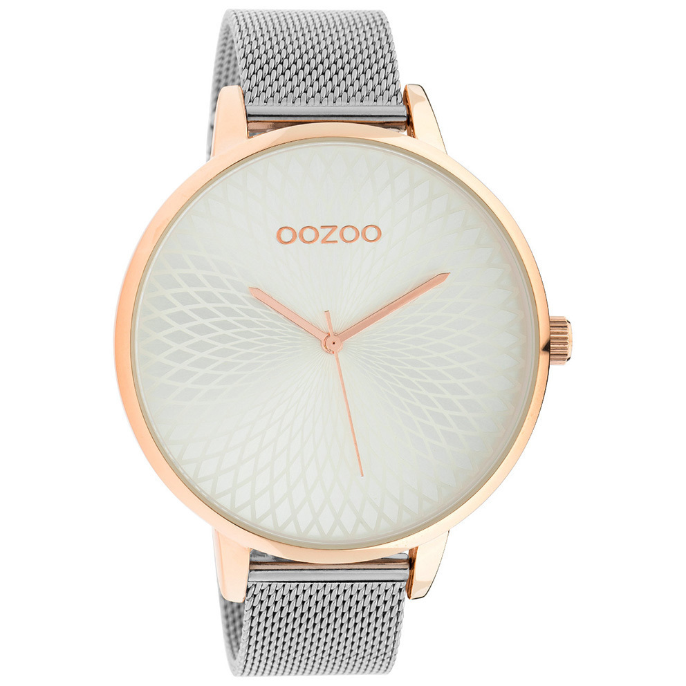 Harnas Eigen Onaangeroerd OOZOO C10551 Horloge Timepieces Mesh zilver- en rose 48 mm