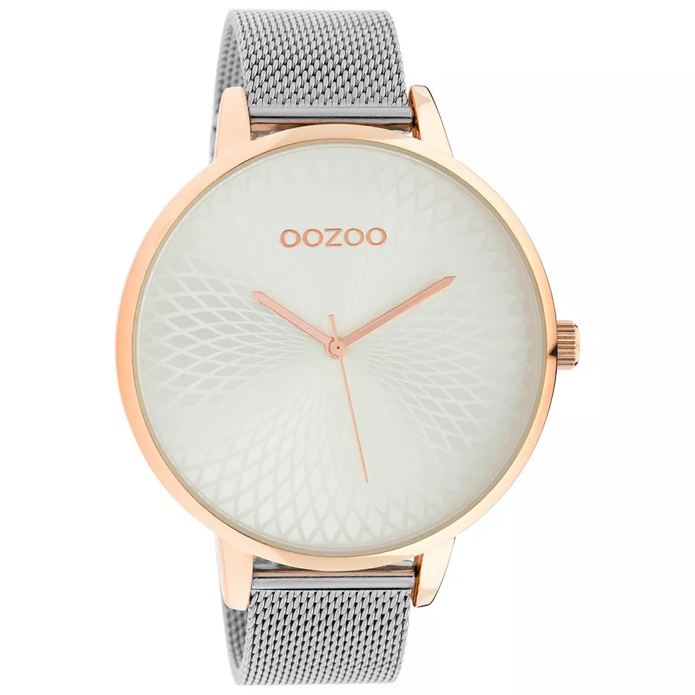 OOZOO C10551 Horloge Timepieces Mesh staal zilver- en rosekleurig 48 mm