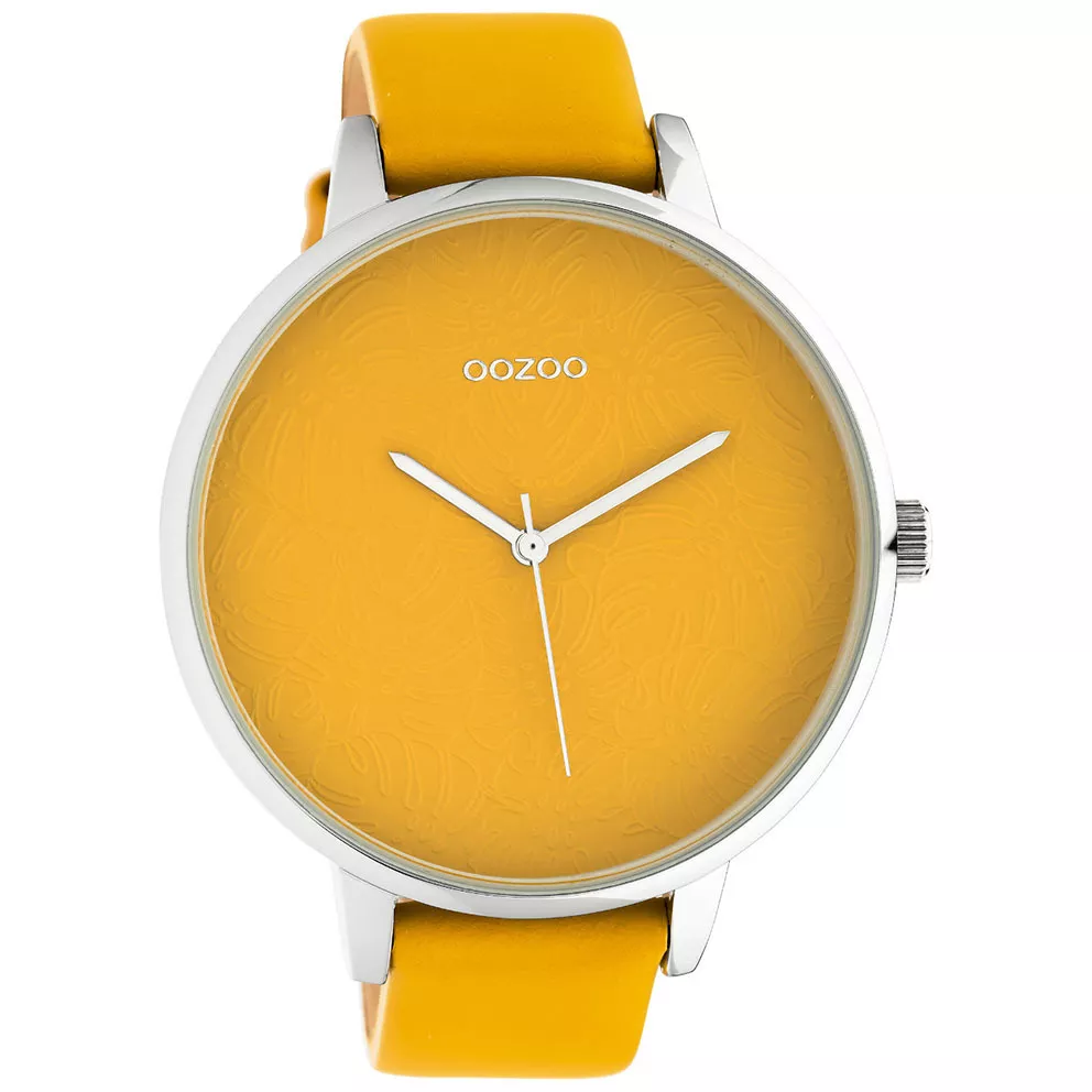 OOZOO C10574 Horloge Timepieces staal-leder zilverkleurig-mosterdgeel 48 mm