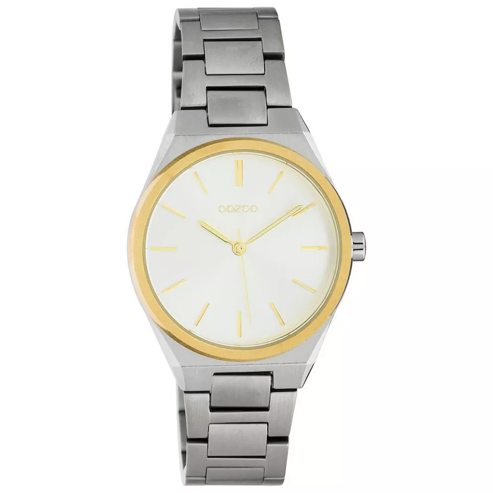 OOZOO C10526 Horloge Timepieces staal zilver- en goudkleurig-wit 34 mm