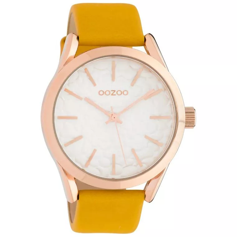 OOZOO C10463 Horloge Timepieces staal-leder rosekleurig-wit-mosterdgeel 43 mm
