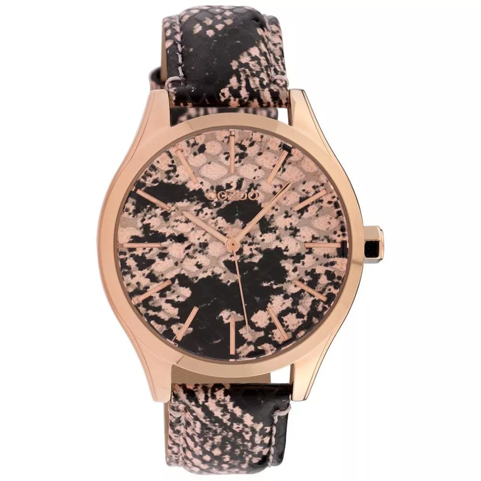 OOZOO C10430 Horloge Timepieces Python staal-leder rosekleurig-zwart 42 mm