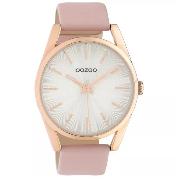 OOZOO C10221 Horloge Timepieces staal-leder rosekleurig-roze 45 mm