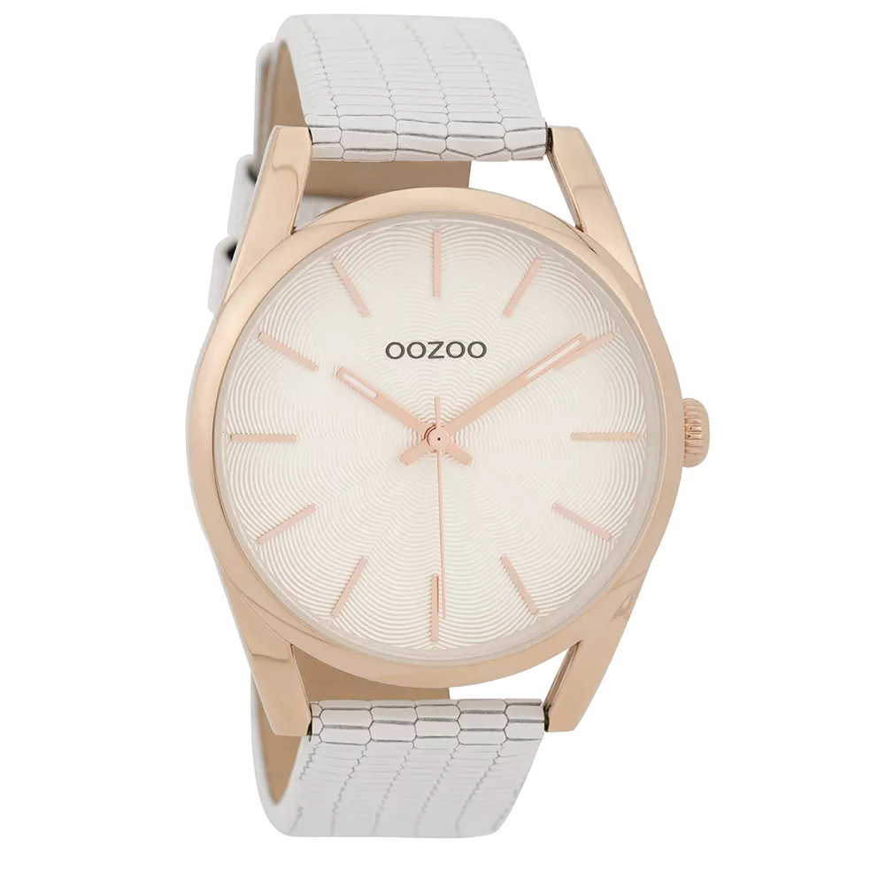 OOZOO C9581 Horloge Timepieces staal-leder rosekleurig-croco wit 45 mm