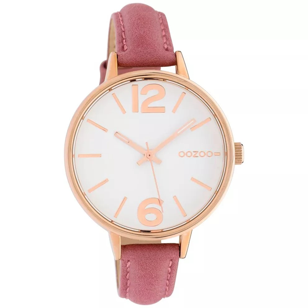 OOZOO C10456 Horloge Timepieces staal-leder rosekleurig-roze 42 mm