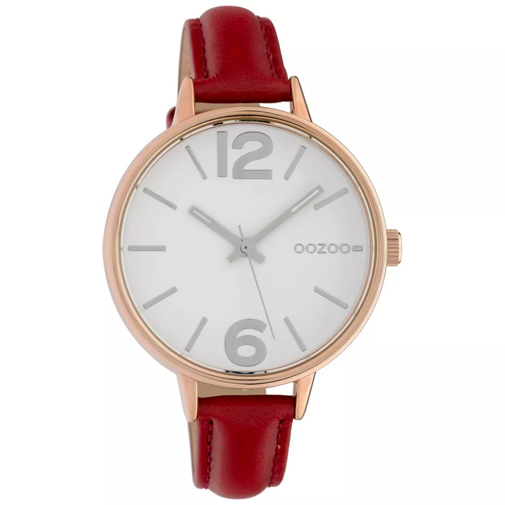 OOZOO C10458 Horloge Timepieces staal-leder rosekleurig-rood 42 mm