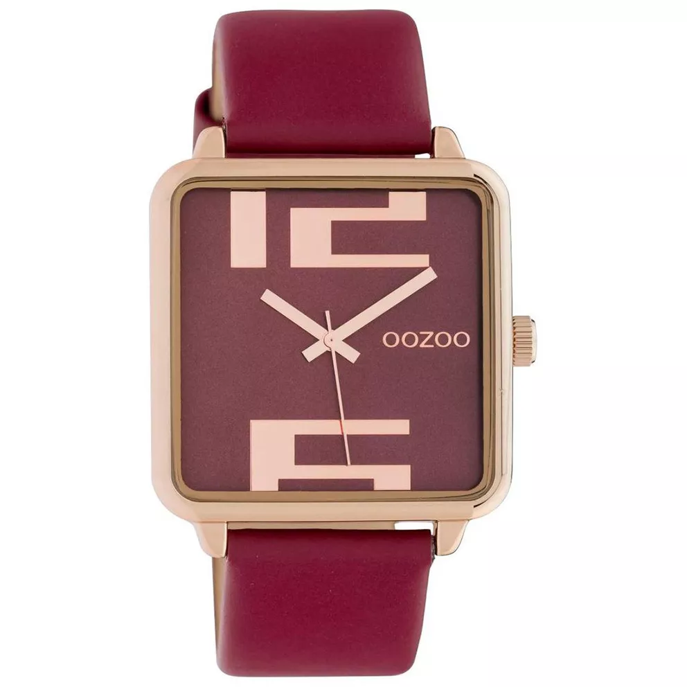 OOZOO C10363 Horloge Timepiece staal-leder rosekleurig-rood 35 x 35 mm